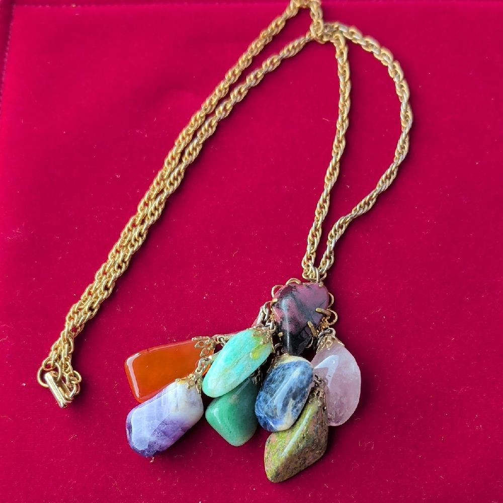 Vintage 7 Stone Chakra Gemstone Pendant Necklace